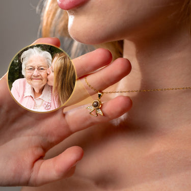 Angel Photo Personalised Necklace - Photo Necklace - Photo Projection Necklace Necklace Gold Brother & Sisters